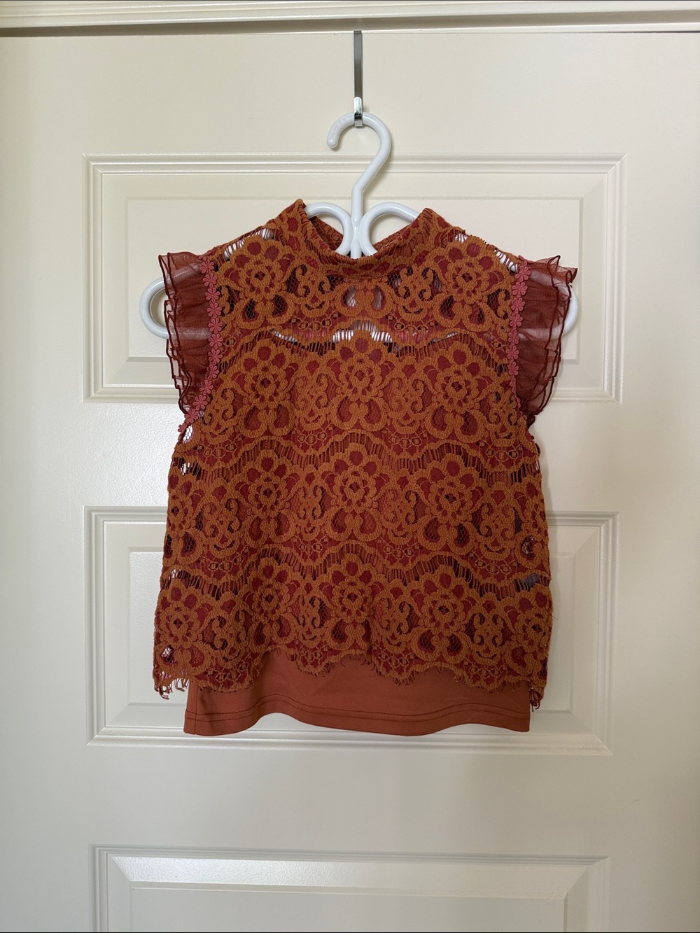 Rust Lace Flutter Sleeve Top